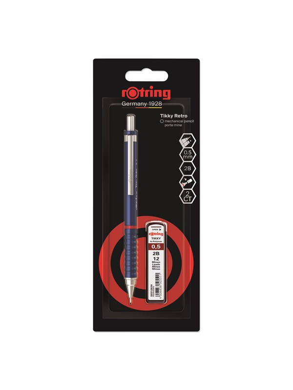Rotring Tikky Retro Mechanical Pencil Set | 2B lead 0.5 mm | Blue Barrel