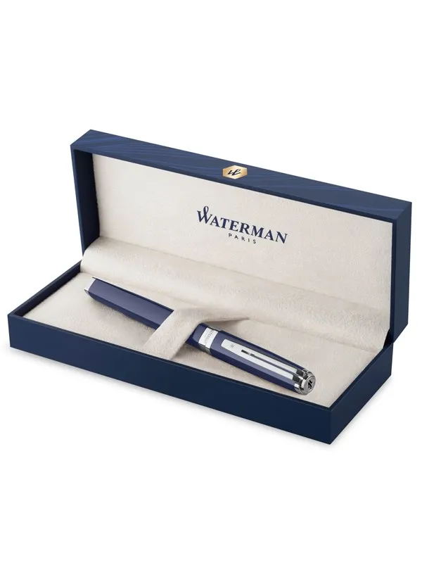 Waterman Exception Fountain Pen Blue Lacquer with Palladium trim 18K Gold Medium Nib Blue Ink Gift Box