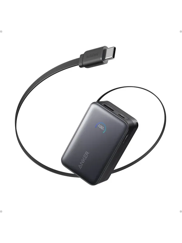 Anker Nano Power Bank (10K 45W Built-In Retractable USB-C Cable) - Black Nødlader - Svart - 10000 mAh