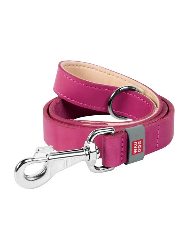 Waudog Natural Leather Dog Leash Pink 20mm Wide 122cm Long