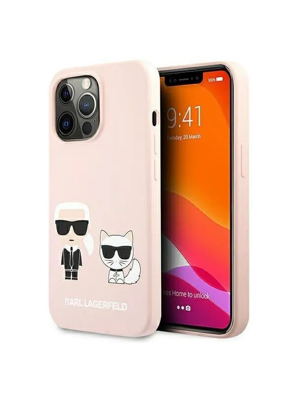 Karl Lagerfeld Silicone Ikonik Karl&Choupette MagSafe Case for iPhone 13 Pro Max - Light Pink