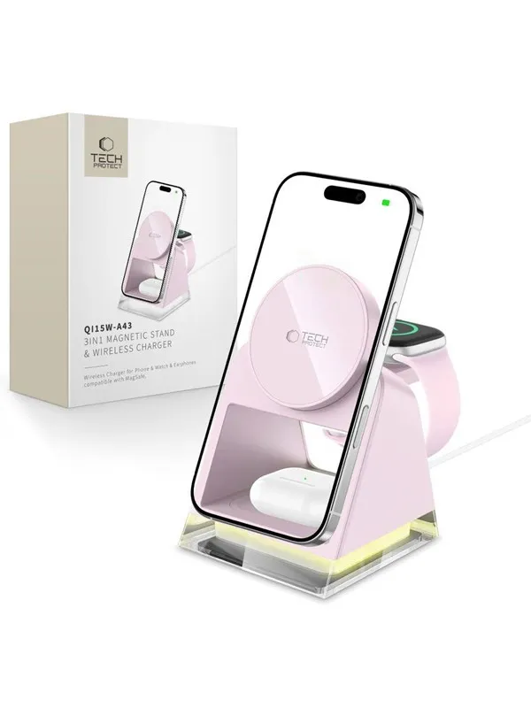 Tech-Protect QI15W-A43 3in1 MagSafe Inductive Charger - Pink