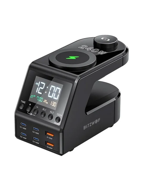 BlitzWolf FW10 10-in-1 Wireless Alarm Clock Charger - Black