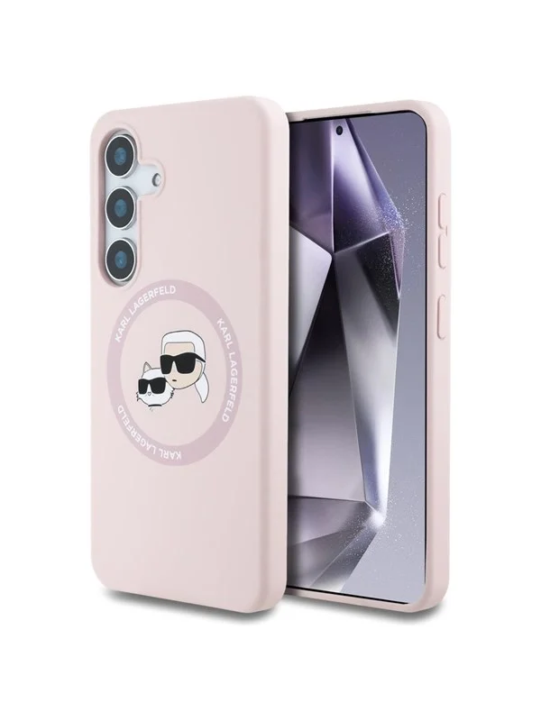 Karl Lagerfeld Silicone Double Heads And Circle MagSafe Samsung Galaxy S25 Plus Case Pink