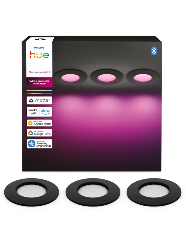 Philips Hue Slim innfelt spotlight 90 mm svart - 3-pakning
