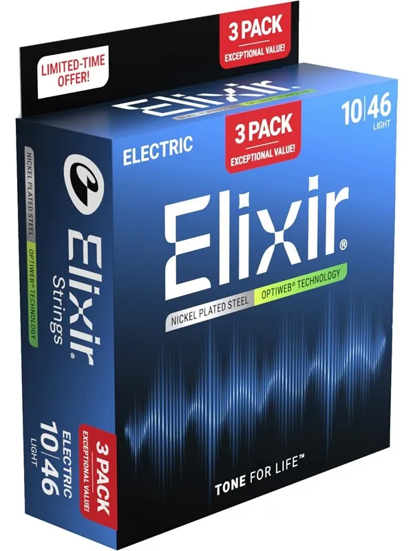 Elixir Strings 16572 - Nickel-Plated Steel - Elektriske strenger - Optiweb - Light (10-46) - 3-PAKKE