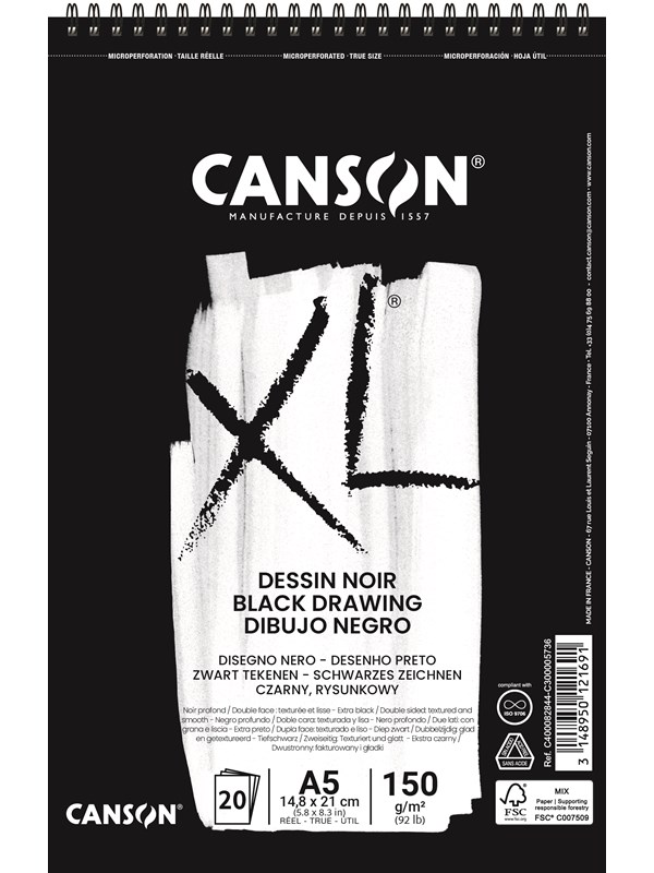 Canson XL Dessin Noir DS A5 150G Spiral 20 SH