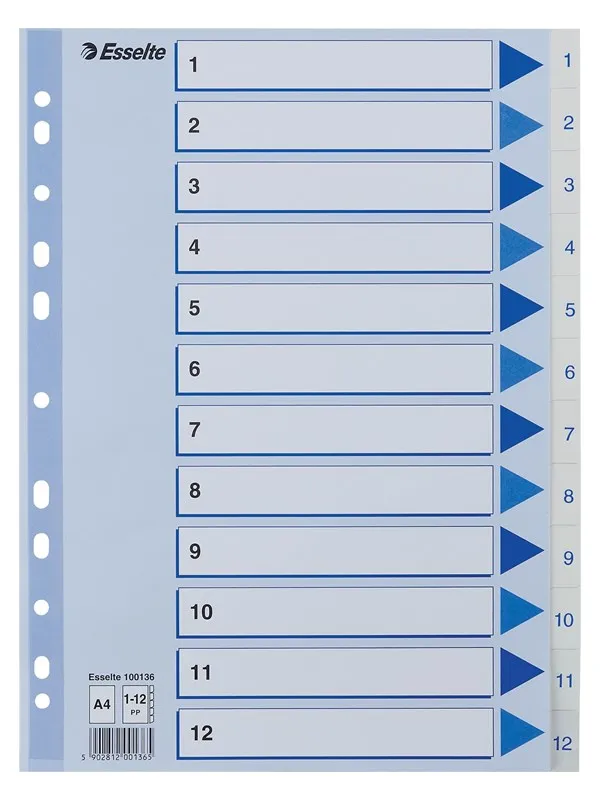 Esselte Register  PP A4 1-12 Hvit