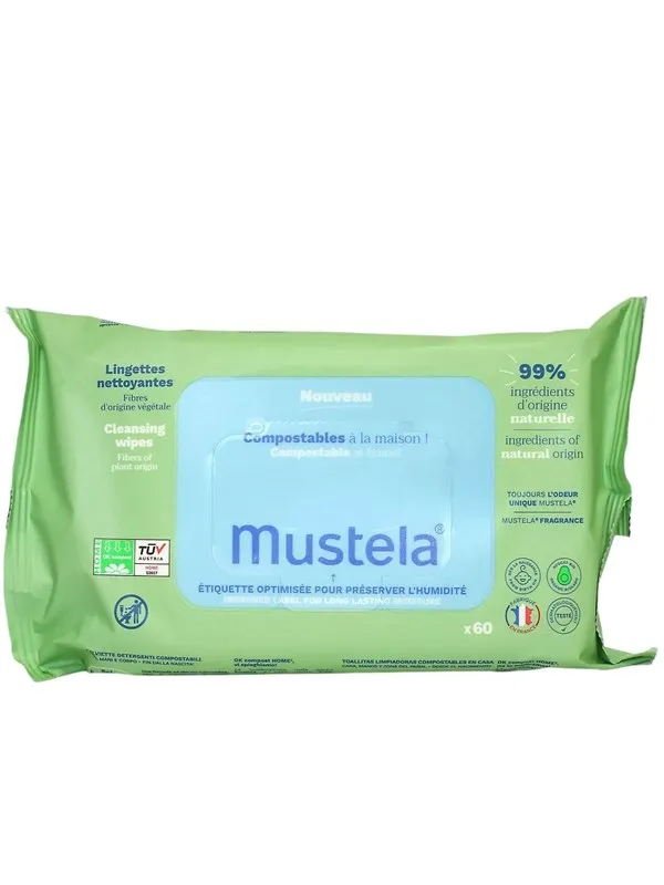 Mustela Compostable Avocado Cleansing Wipes 60 stk.- 360g.