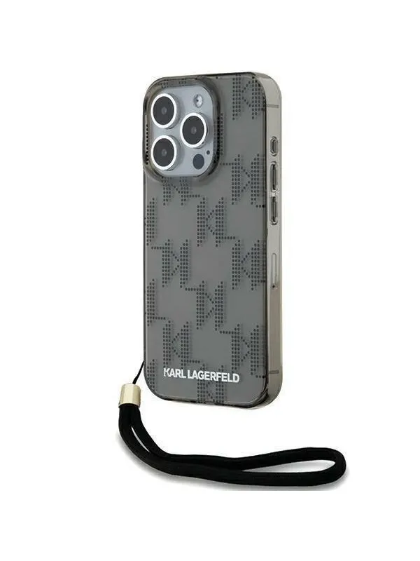 Karl Lagerfeld IML Mono KL Pattern & Cord case for iPhone 15 Pro Max - black