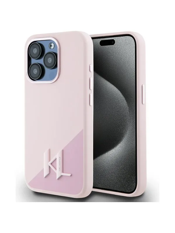 Karl Lagerfeld Silicone Shadow Metal Initial MagSafe Case for iPhone 15 Pro Max Pink