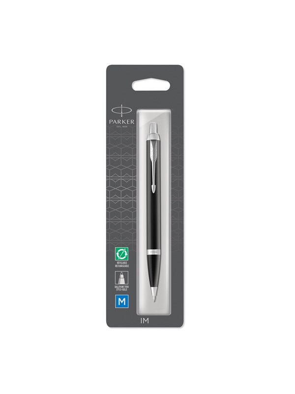 Parker IM Ballpoint Pen | Black  Lacquer with Chrome Trim | Medium Point Blue Ink Refill