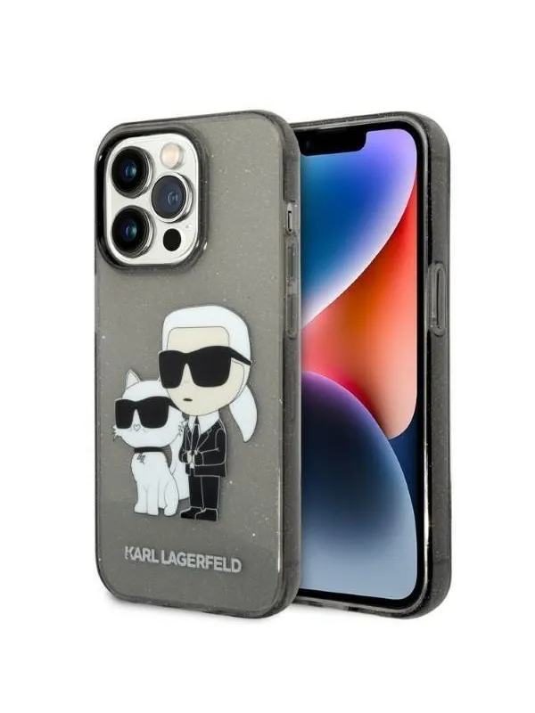 Karl Lagerfeld Glitter Karl&Choupette case for iPhone 14 Pro Max - black