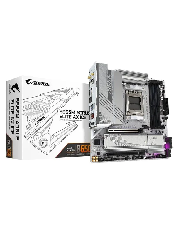 GIGABYTE B650M AORUS ELITE AX ICE Hovedkort - AMD B650 - AMD AM5 socket - DDR5 RAM - Micro-ATX