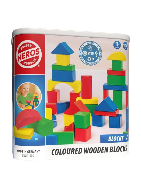 Heros Byggeklosser - Fargede treklosser, 100 brikker