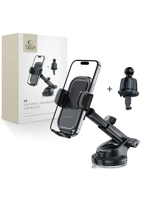 Tech-Protect V8 Car Mount for Dashboard Window or Air Vent Grille - Black