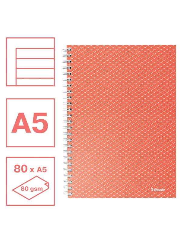 Esselte  Colour'Breeze A5 Notebook lined wirebound Coral