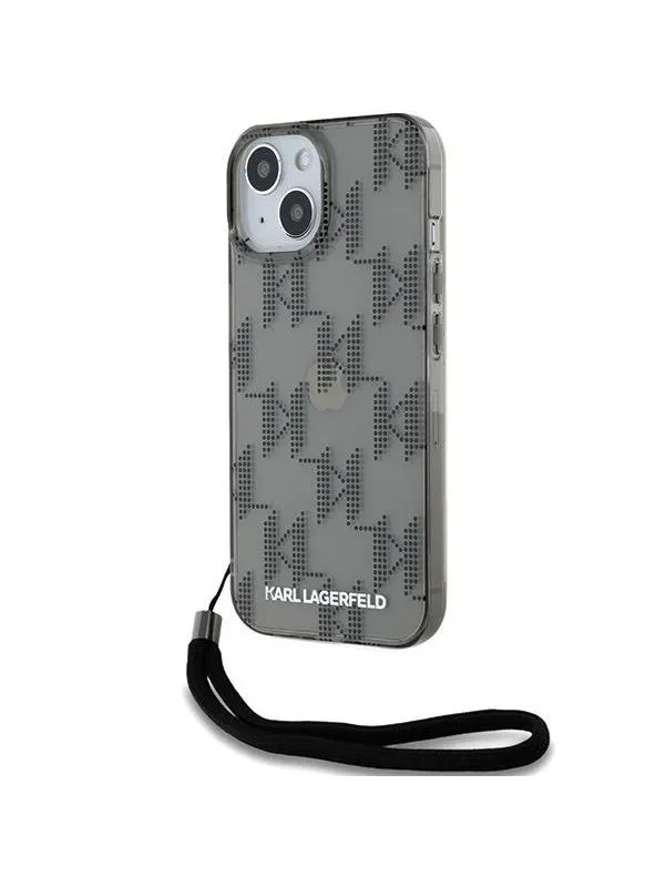 Karl Lagerfeld IML Mono KL Pattern & Cord case for iPhone 15 / 14 / 13 - black
