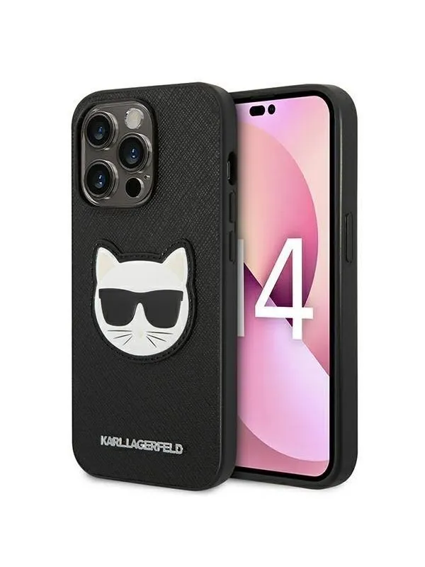 Karl Lagerfeld Saffiano Choupette Head Patch Case for iPhone 14 Pro Max - Black