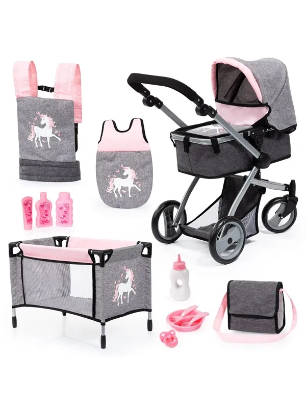 Bayer Design Doll's Pram Mega Set - Pink / Grey