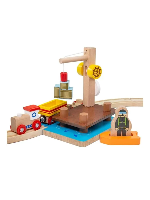 Bigjigs Wooden Rails Crane Dock with Culvert 3 pcs