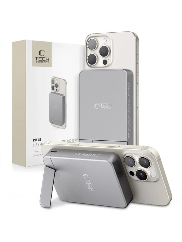 Tech-Protect PB14 LifeMag MagSafe 10000 mAh - Grey Nødlader - Grey - 10000 mAh