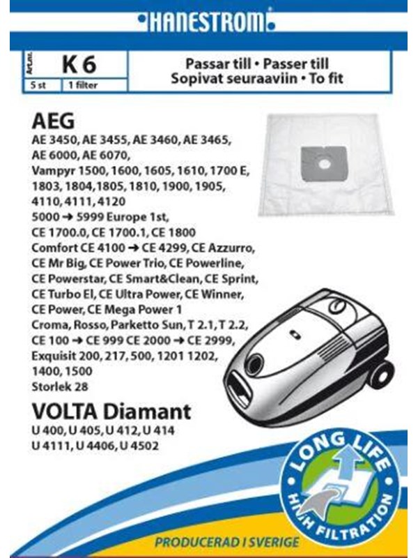 hanestroem Vacuum Cleaner Bags K6 - 5 pcs