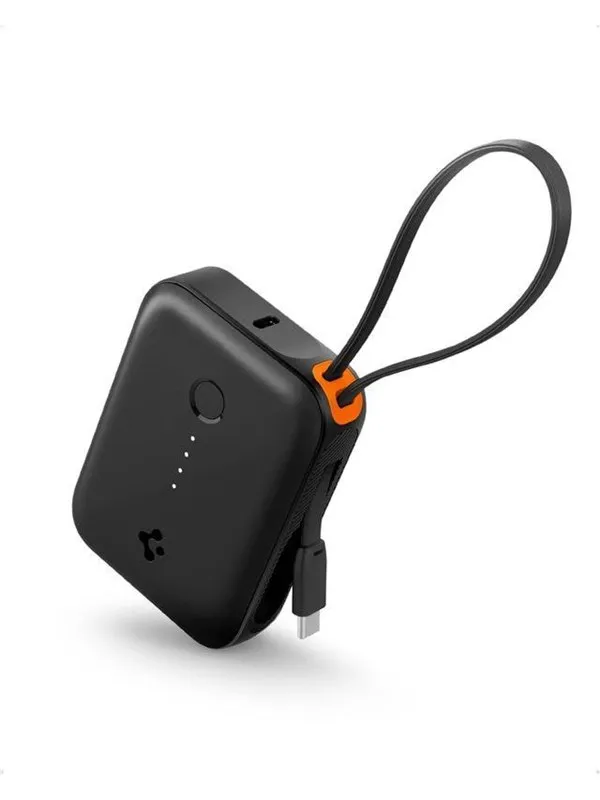 Spigen Essential 10 -000 mAh 30W Power Bank (Built in Cable) - black EA3010BT Nødlader - Svart - 10000 mAh