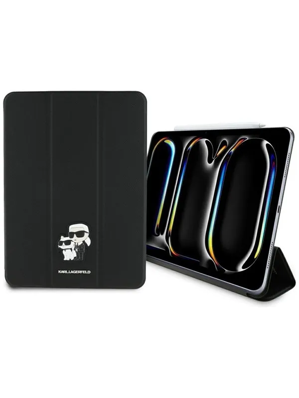 Karl Lagerfeld Saffiano Magnetic Karl & Choupette iPad Pro 11" 2024 Book Cover Case - Black