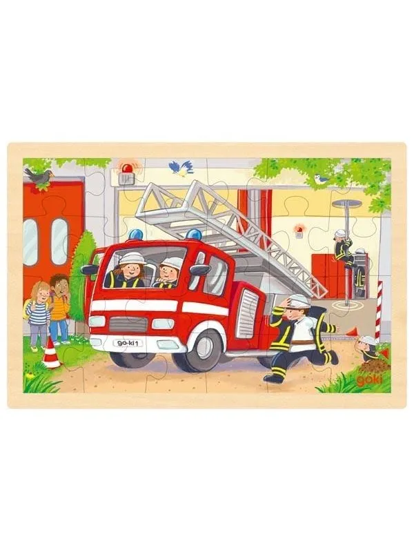 Goki Wooden Jigsaw Puzzle - Helicopter and Fire Truck - 24 pcs. Tre