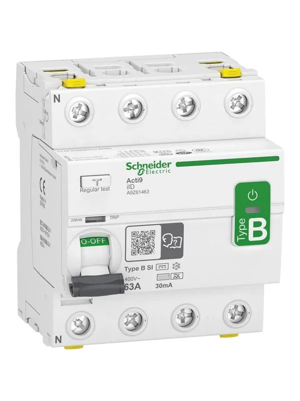 Schneider Electric Acti9 rccb earth leakage protection 4p 63a 30ma b-class-si super immun ac/dc for inst with 3p speed drive and inverter due to dc current