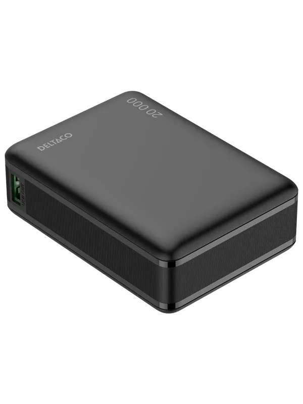 Deltaco PB-C1012 - Powerbank 20 000 mAh - PD 65 W - 1x USB-C + 1x USB-A - Black Nødlader - Svart - 20000 mAh
