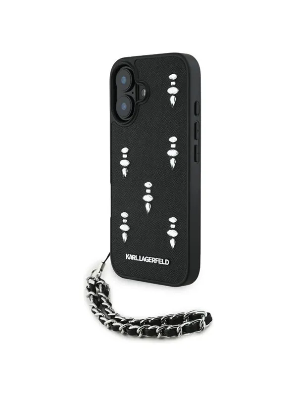 Karl Lagerfeld Saffiano Crystals w/Chain iPhone 16 Case - Black