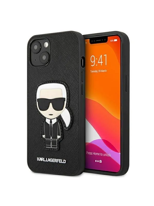 Karl Lagerfeld Saffiano Ikonik Karl's Patch Case for iPhone 13 mini - Black