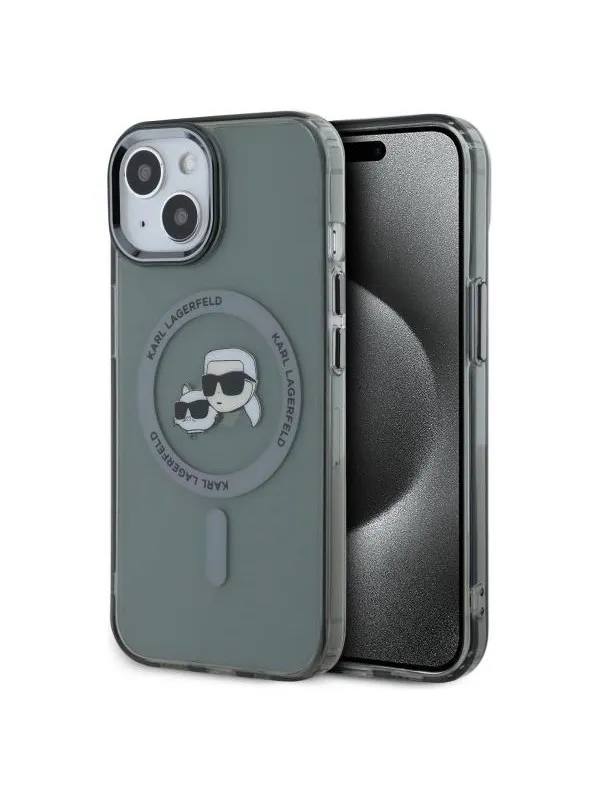 Karl Lagerfeld KLHMP15SHLSKCK iPhone 15 6.1" black/black hardcase IML Metal Karl&Choupette Head MagSafe