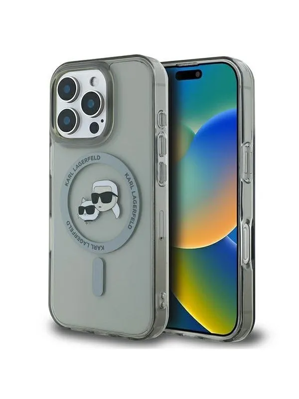 Karl Lagerfeld IML Metal Karl&Choupette Head MagSafe Case for iPhone 16 Pro Max - Black