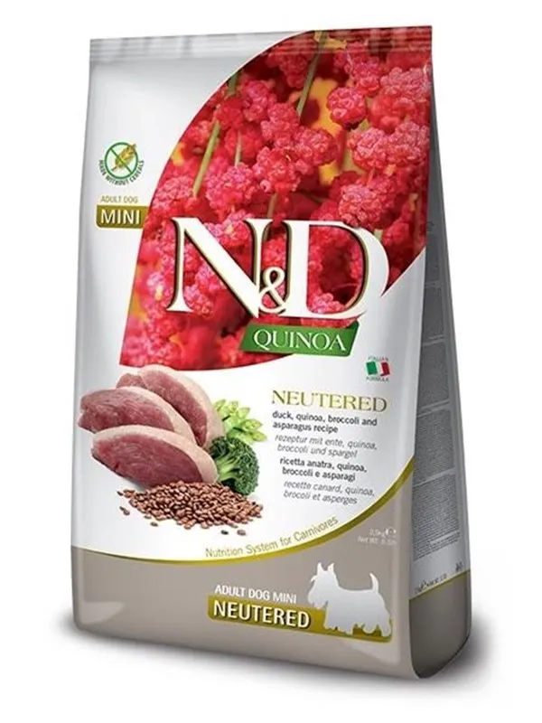 Farmina N&D Quinoa Dog Duck Broccoli Asparagus Neutered Adult Mini - dry dog food - 2.5 kg