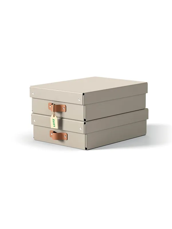 Leitz  Puro oppbevaringsboks med lokk, middels lav, 8L, 100 % resirkulert kartong, pakke med 2, beige