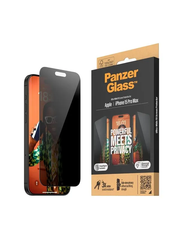 PanzerGlass Privacy Screen Protector iPhone 15 Pro Max | Ultra-Wide Fit w. EasyAligner