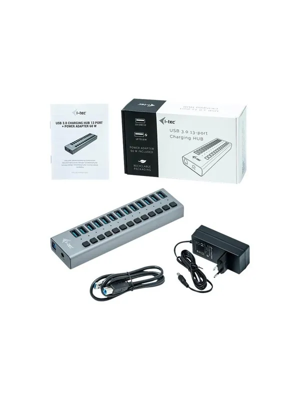 I-Tec USB 3.0 Charging HUB - 13-Port - 60W USB-hub - 13 porter - Grå