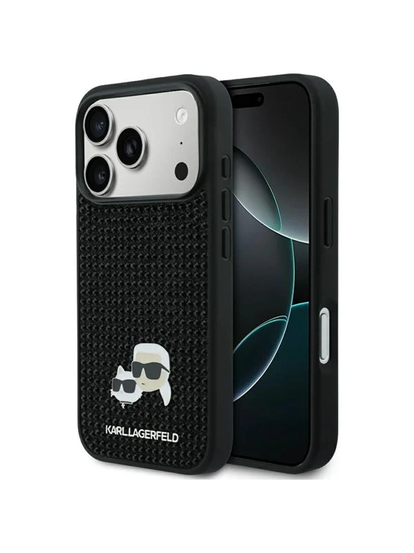 Karl Lagerfeld Rhinestones Karl&Choupette Pin Case for iPhone 17 Pro - Black