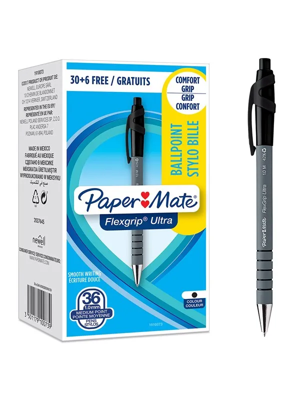 Paper Mate Flexgrip Ultra Retractable Ballpoint Pens | Medium Point (1.0mm) | Black | 36 Count