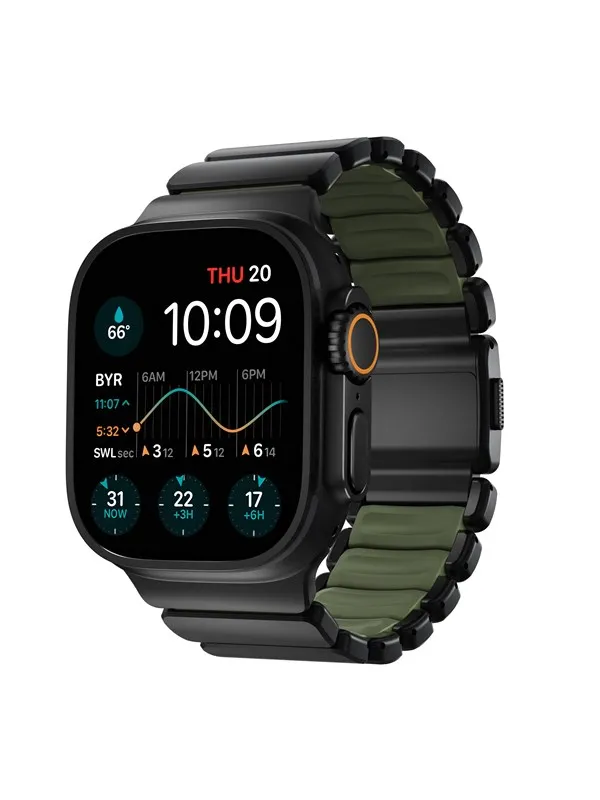 Nomad Stratos Band Black Titanium Forest Green FKM - Apple Watch 45/46/49mm