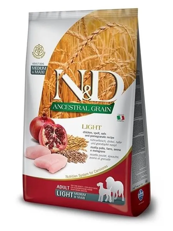Farmina N&D ANCESTRAL GRAIN DOG LIGHT - CHICKEN. SPELT.OATS AND POMEGRANATE ADULT MEDIUM & MAXI 12kg
