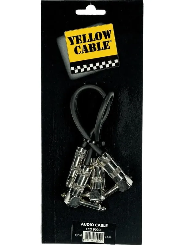 Yellow Cable P020 - 2 x 1/4" vinklet Jack/vinklet Jack patchkabel 20cm.