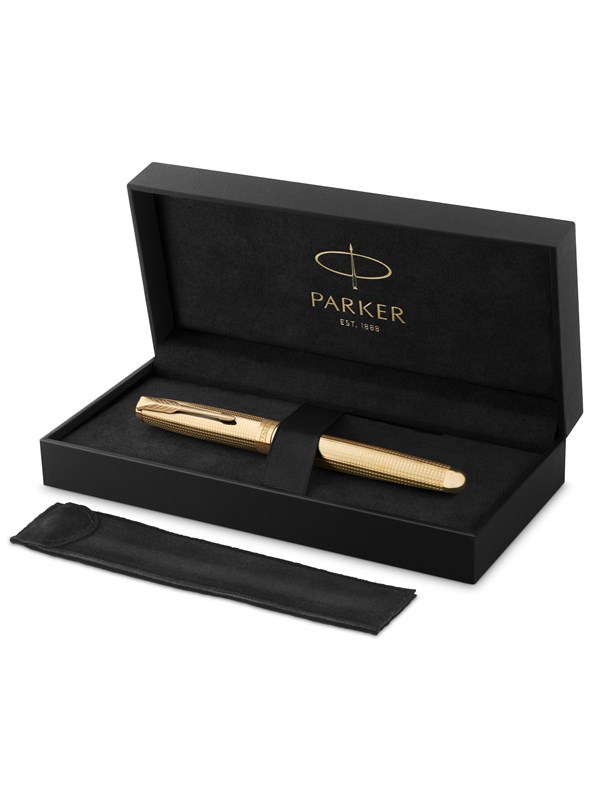 Parker Sonnet Ciselé Special Edition Rollerball gold Finish Cap .Barrel and Trims  Fine Black Ink