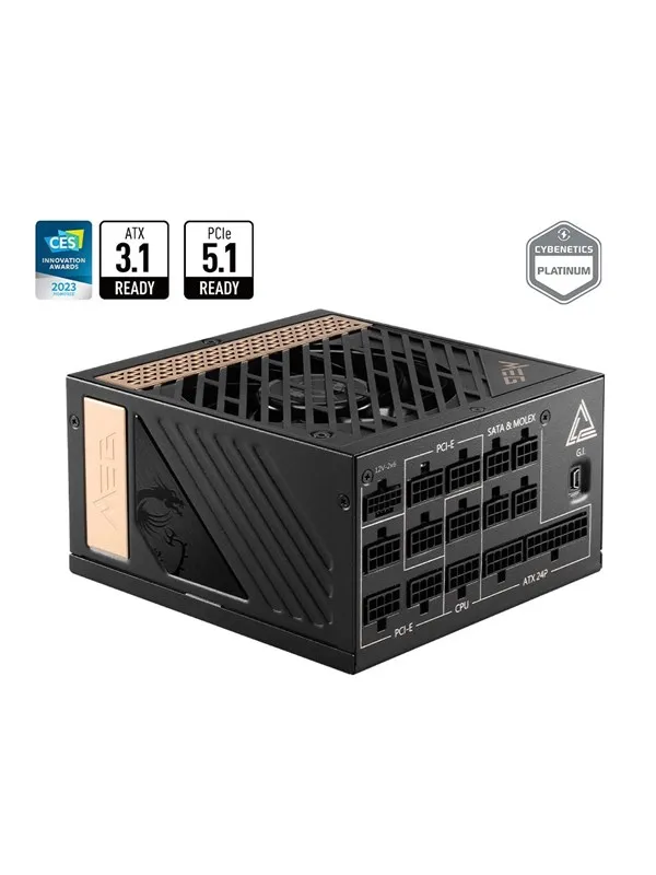 MSI MEG Ai1300P PCIE5 Strømforsyning (PSU) - 1300 Watt - 120 mm - ATX 3.1 - 80 Plus Platinum sertifisert