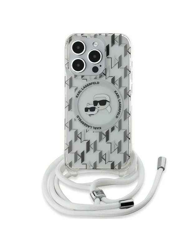 Karl Lagerfeld IML Crossbody Monogram Karl & Choupette Head MagSafe Case for iPhone 15 Pro - Transparent
