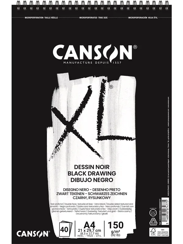 Canson XL Dessin Noir DS A4 150G Spiral 40 SH