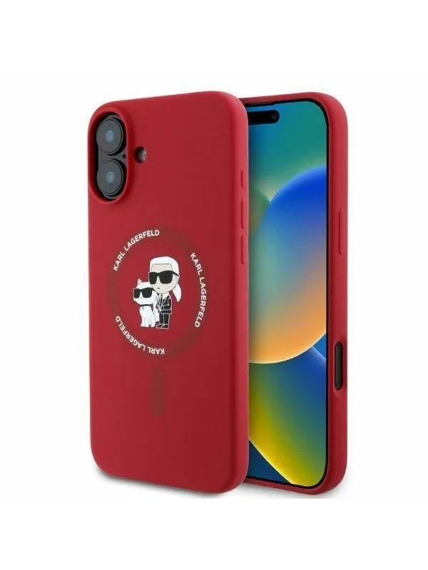 Karl Lagerfeld Silicone Karl&Choupette Heads Ring MagSafe iPhone 16 Case - Red